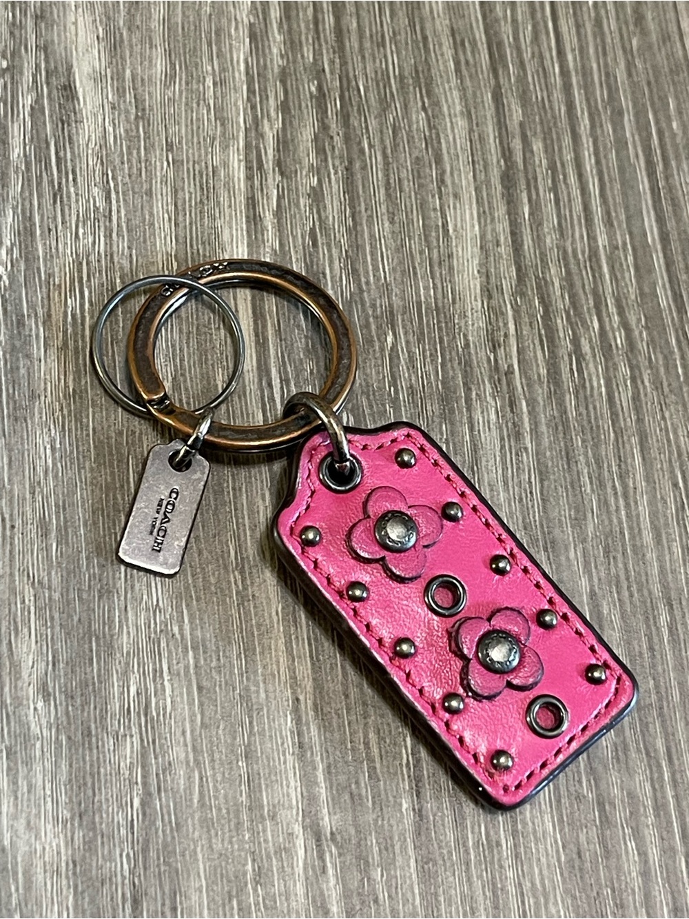 Coach Pink Floral Leather Key Ring - Gem